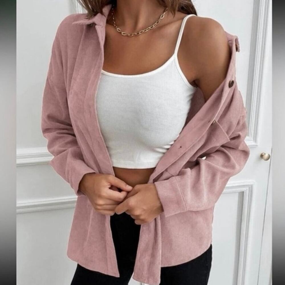 NWOT SHEIN Dusty Pink Corduroy Shacket Button Front Overshirt Size Small